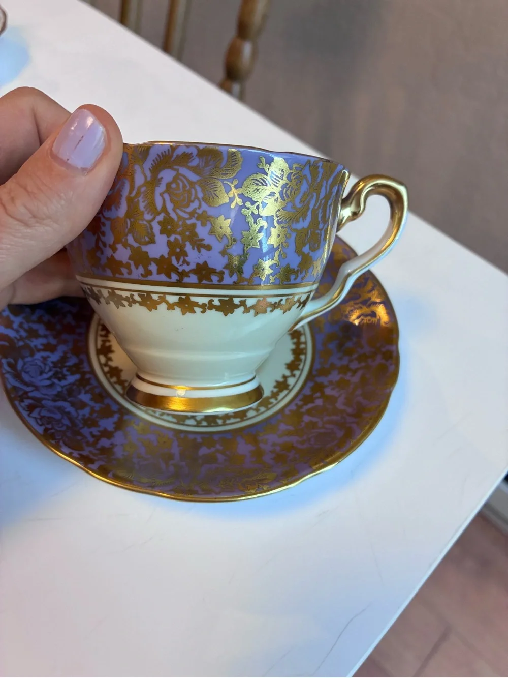 Royal stafford Purple and Gold Porcelain Teacup & Saucer